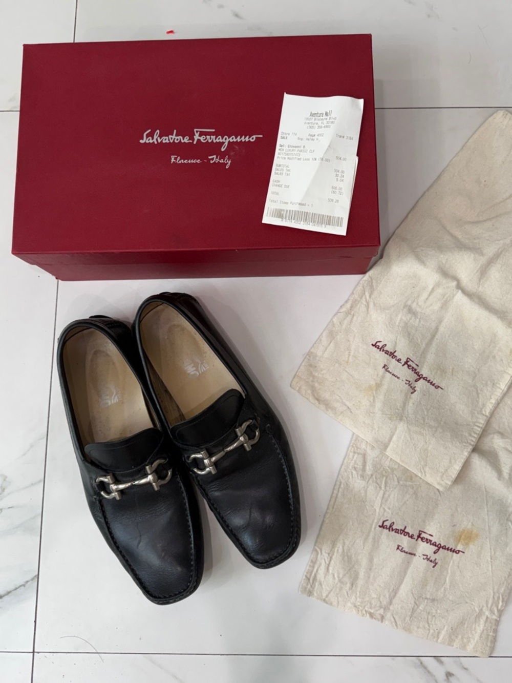 Salvatore Ferragamo Black Leather Horsebit Moccasin Loafers